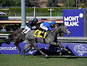 Outstrip Runs Down Leaders to Win Juv. Turf Outstrip Runs Down Leaders to Win Juv. Turf